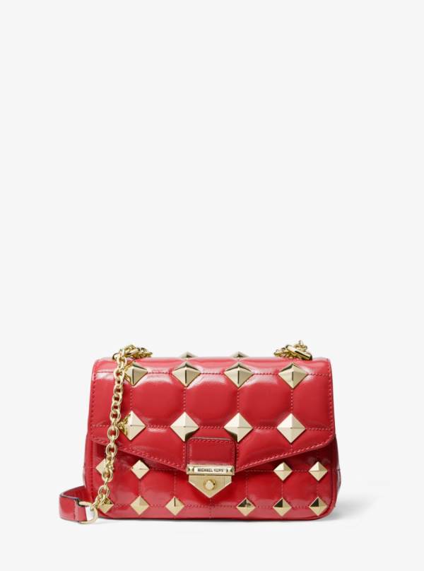 Damske Taška Cez Rameno Michael Kors SoHo Small Studded Quilted Patent Leather Červené - Kabelky Michael Kors Lacne | IAUJW-3274